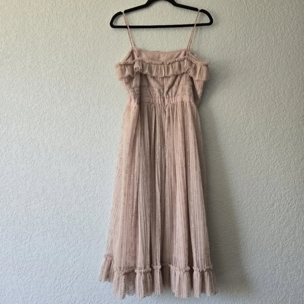 J Crew 8 Ruffly Tulle Midi dress Dusty Pink Micro Floral Ditsy Print Square Neck - Picture 5 of 10